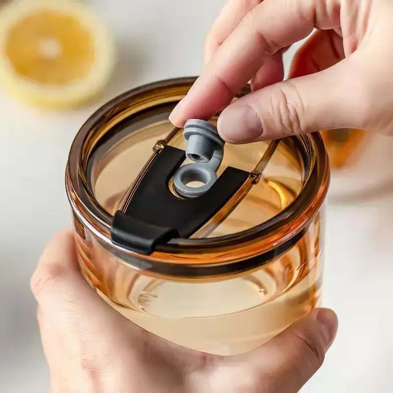 New Wholesale Luxury Customize Logo Transparent Glass Thermal Insulation Leather Layer Coffee Mug Water Cup With Lid and Straw