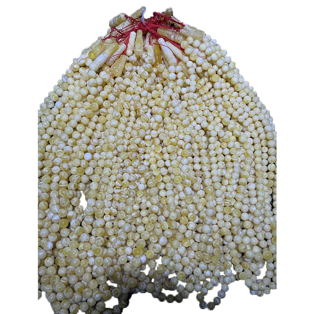 Natural amber jewelry Russian tiger skin Muslim rosary white 10-14mm perfect high quality
