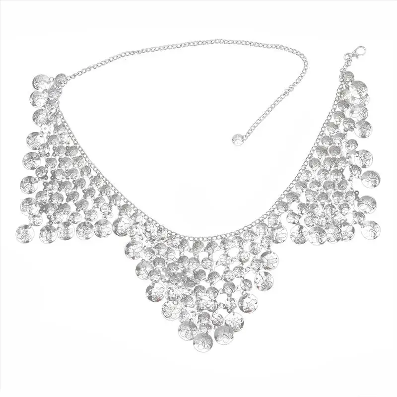 
Women beach sexy body chain jewelry Bohemia metal alloy butterfly carving flower bell tassel folk dance, waist chain 