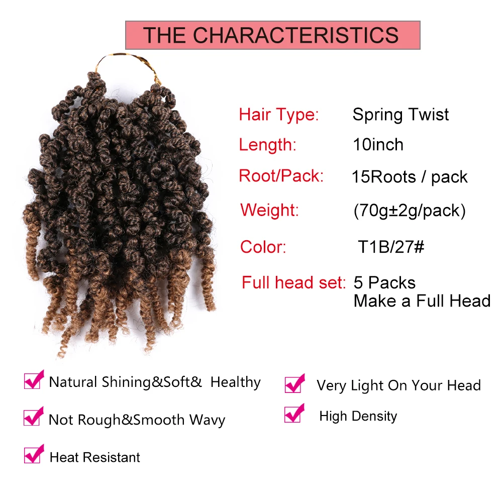 Hot sell Curly Pre-twisted Spring Twist Hair 10 inch Pre-Twisted Passion Twist Crochet Braids Kinky Bomb Spring Twist Hair