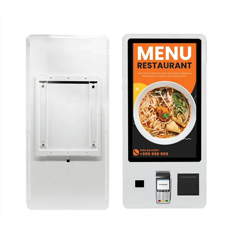 Fast food self service touch screen wall mount bill payment machine 32 inch self ordering payment kiosk
