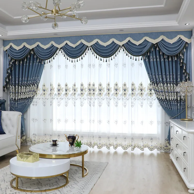 Embroidered Fabric Turkish Style Curtain Lace Curtains Luxury Living Room Woven Grommet China Suppliers Royal Home in Gray Color