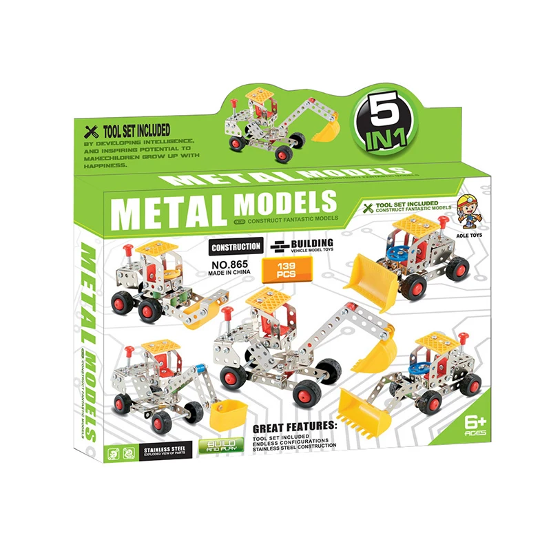 Factory Direct Sale DIY Construction Vehicles Assembly 3D Metal Building Blocks Set