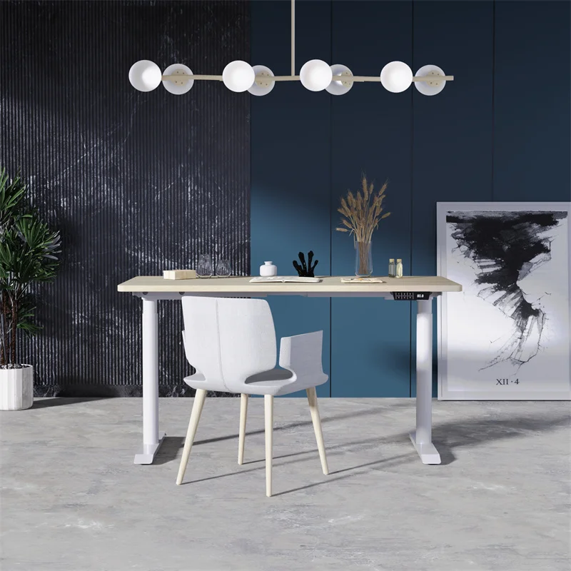 White Electric Dual Motor Lifting Sit To Stand Computer Desk Mechanism