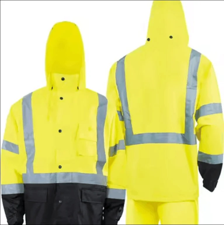 LX High Quality Safety Working  Reflective Men Raincoat  Wholesale 300D Oxford Safety Rainsuit