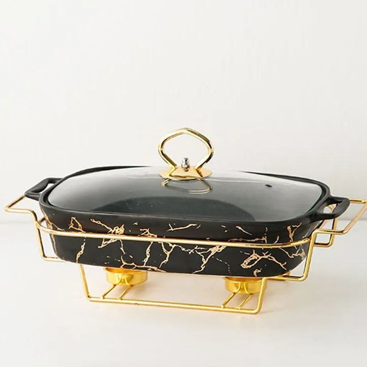 Marble Restaurant Heating Food Chafing Dish Buffet Set Soup Casserole Hot Pots Food Warmer Buffet Ceramic Chafing Dishes