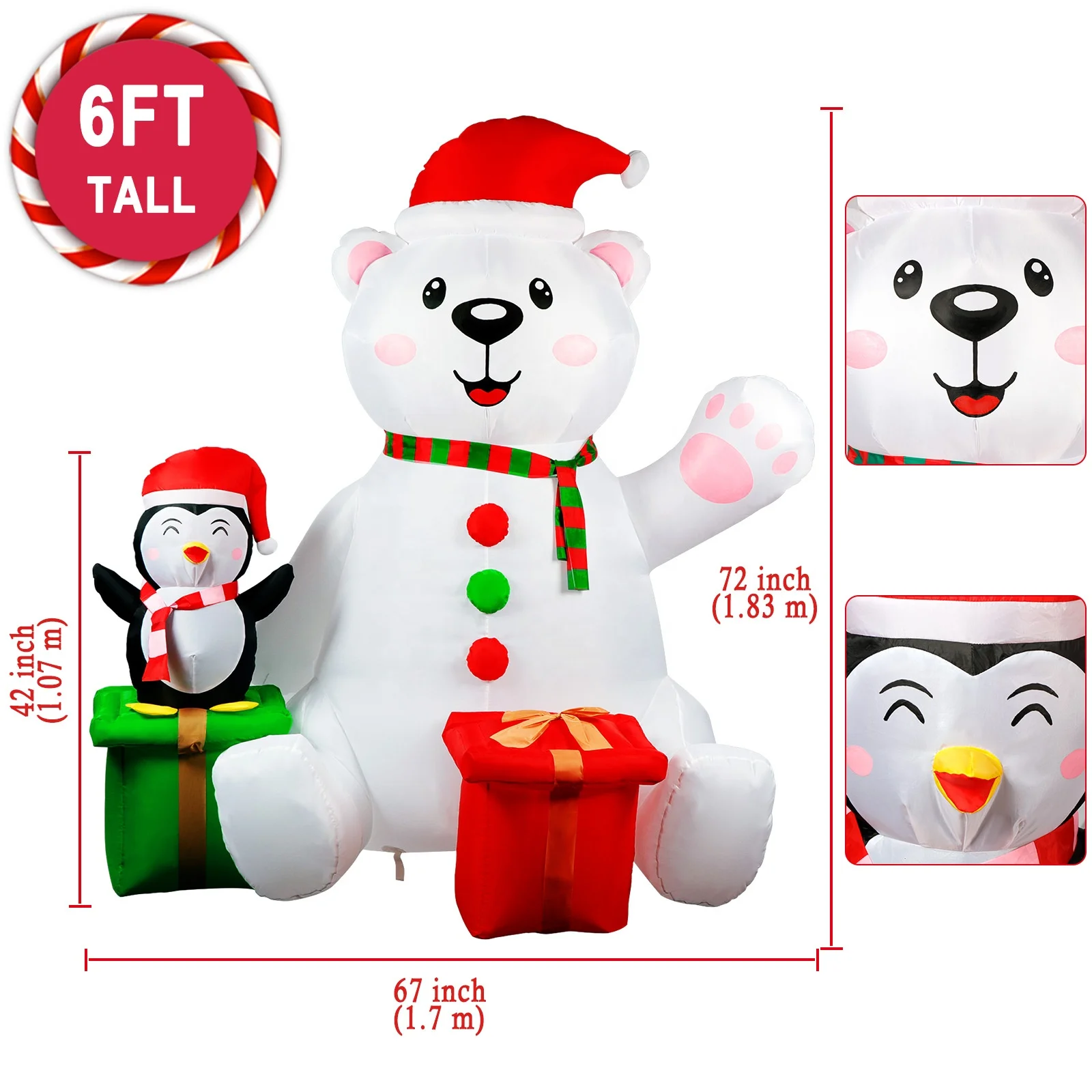 Ourwarm Large 6ft 8ft 5ft 5m 6m Outside Giant Decor tall Custom Inflatable Christmas Decoration with Led Light