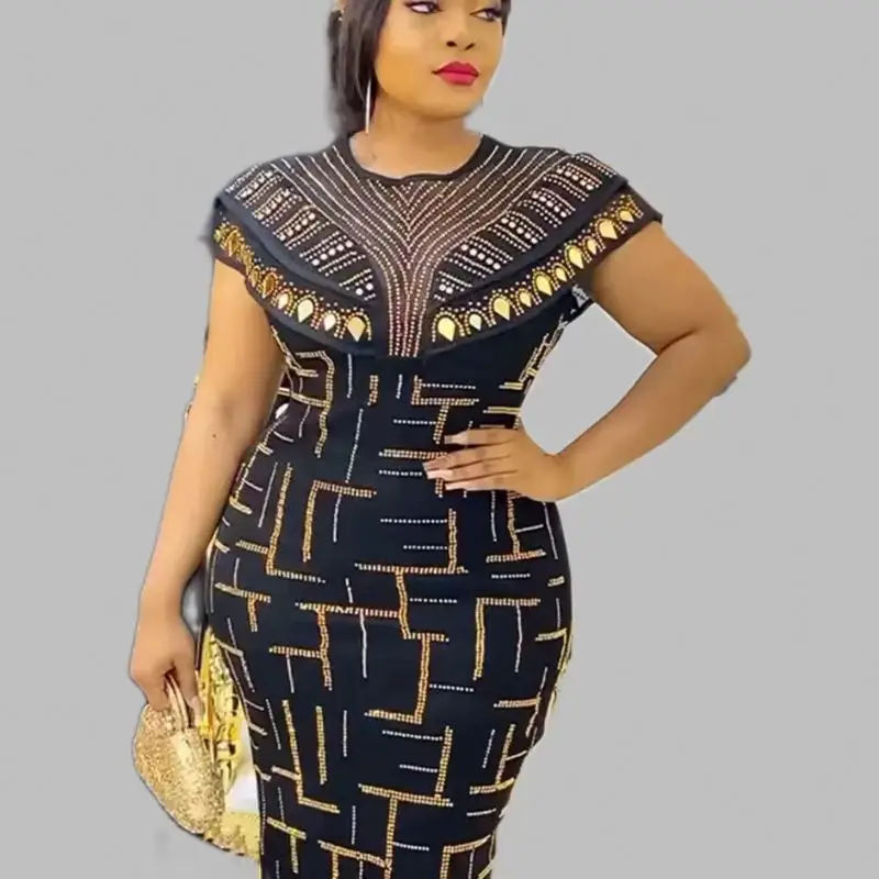2023 Plus Size African Sequin Maxi Dress for Women Luxury Lady Wedding Evening Dresses Sexy Spring Female Party Bodycon Gown