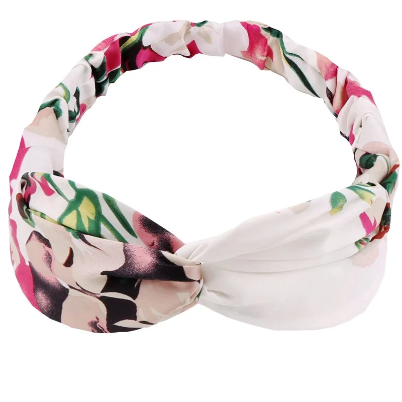 wholesale Hot Sale Silk Satin Knot Elastic Hair Band Vintage Cross Hair Accessories Bohemian Headband For Women And Girl