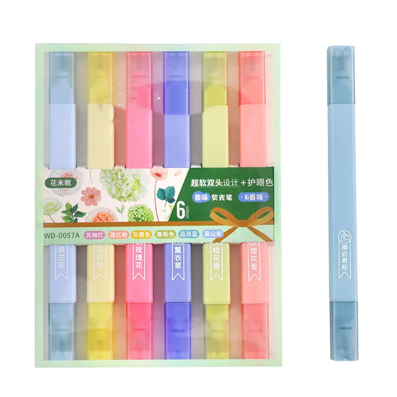 Double-headed Fragrant Soft Head Highlighter Students Use Colored Cute Glitter Highlighter Marker Pens