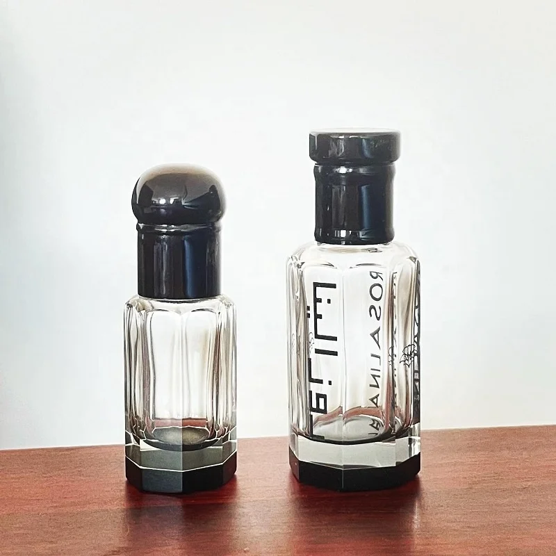 Boming Wholesale 3ml 6ml 12m fancy arab attar bottle black roller bottle glass stick bottle with crystal base