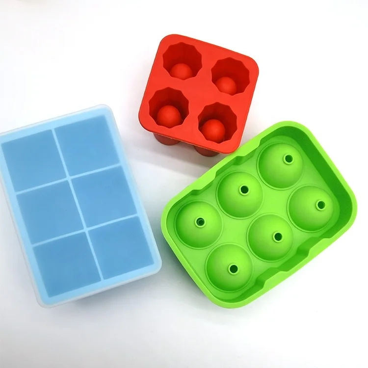 3 Pack 100% Silicone Ice Tray Set 6 Cavity Ice Cube Tray 6 Ball Sphere Silicone Ice Ball Mold