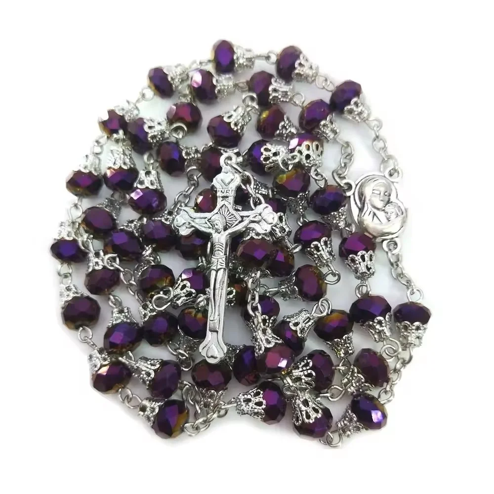 Baptism Beads Crystal Rosary Holy Cross Necklace Colors Prayer Beads Catholic Church Reilgious Promotion Gift