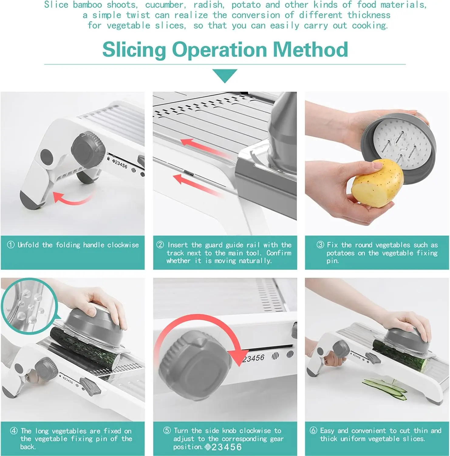 Mandoline Slicer for Kitchen Adjustable Stainless Steel Mandoline Vegetable and Fruit Slicer, Cutter and Shredder, Grey