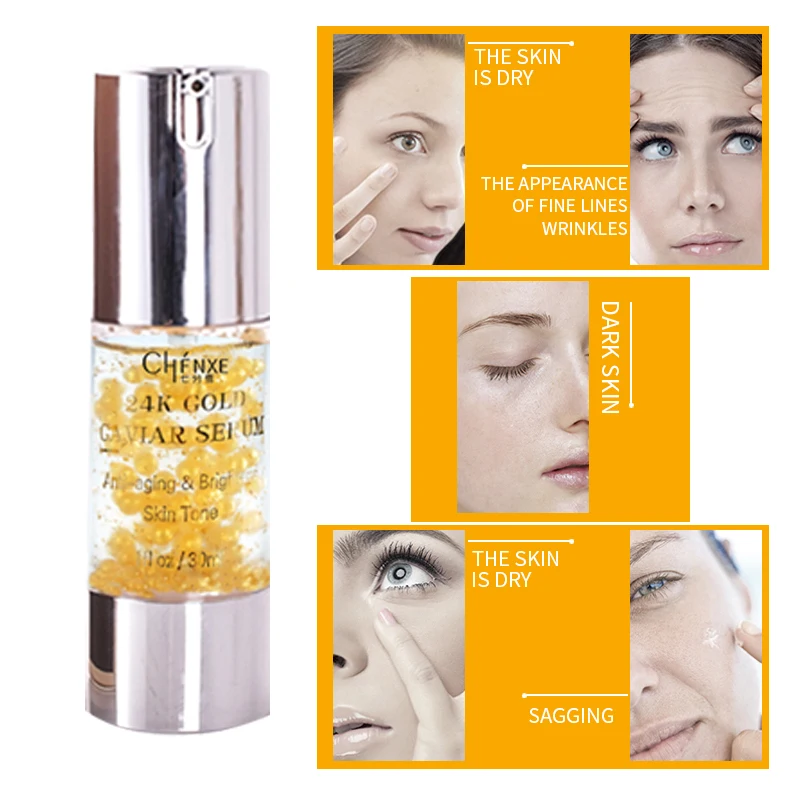 Private Label Gold Caviar Serum Korean Skin Care Facial Anti Aging Moisturizing Whitening 24k Gold Caviar Serum For Face