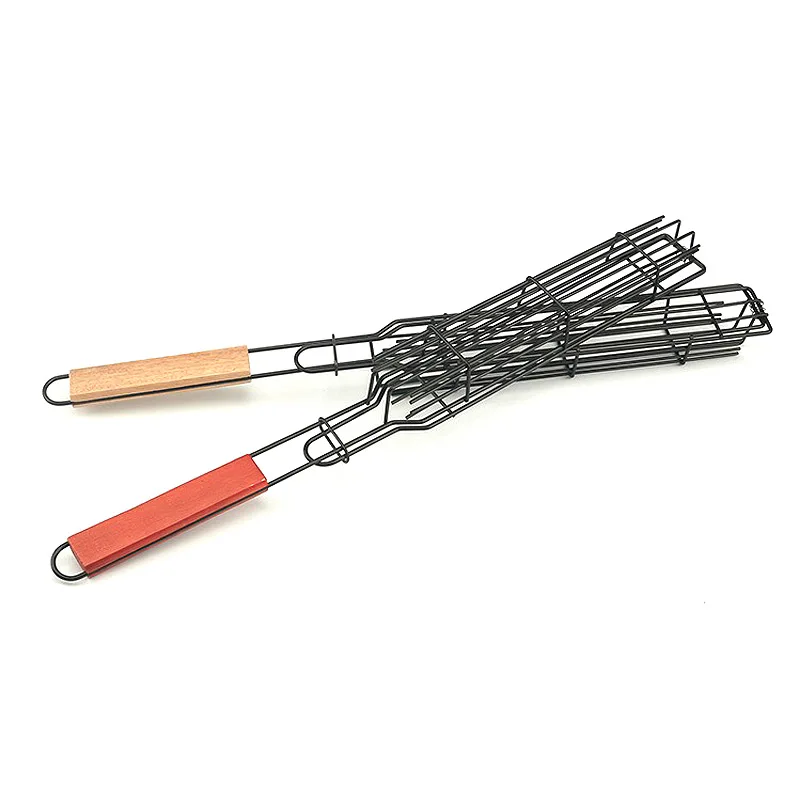 Extra Long Stainless Steel BBQ Accessories Foldable Handle Mesh Grid Grill Basket Set for Kabob Grilling