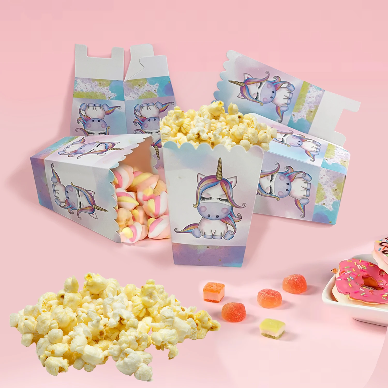Unicorn Party Supplies Paper Popcorn Box Unicorn Cookie Box Candy Food Snack Packing Box Baby Shower Birthday Party Decoration