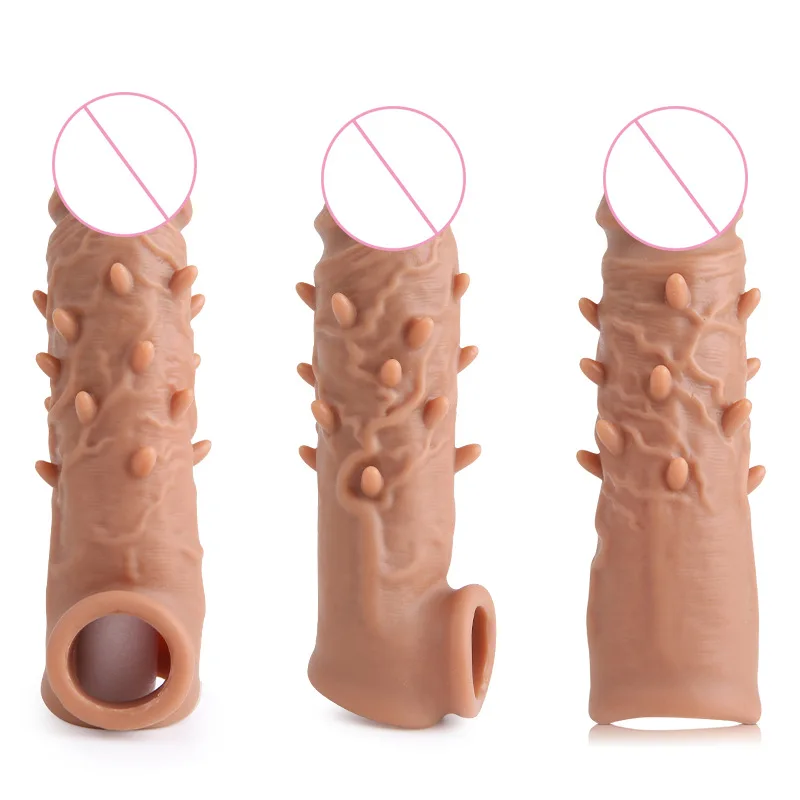 Realistic Penis Extension Cock Sleeve Reusable Silicone Penis Enlarger Delay Condoms For Men Dildo Enhancer Sex Toys