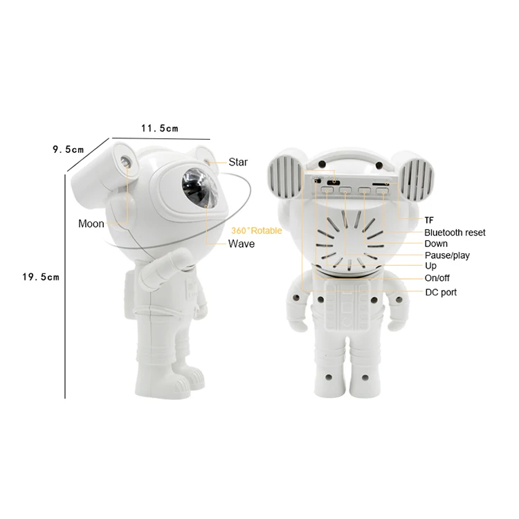Hot Selling Remote Space Astronaut Starry Sky Galaxy LED Night Light Projector Lamp with Blue Tooth Speaker