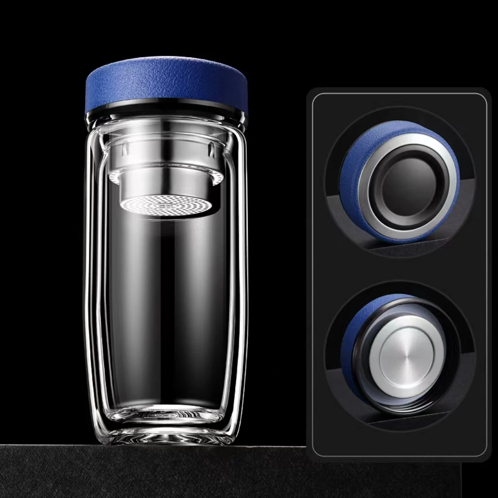 Hot Selling High Quality Clear Double Wall Glass bottle with Filter and Intelligent temperature lid high borosilicate glass  cup