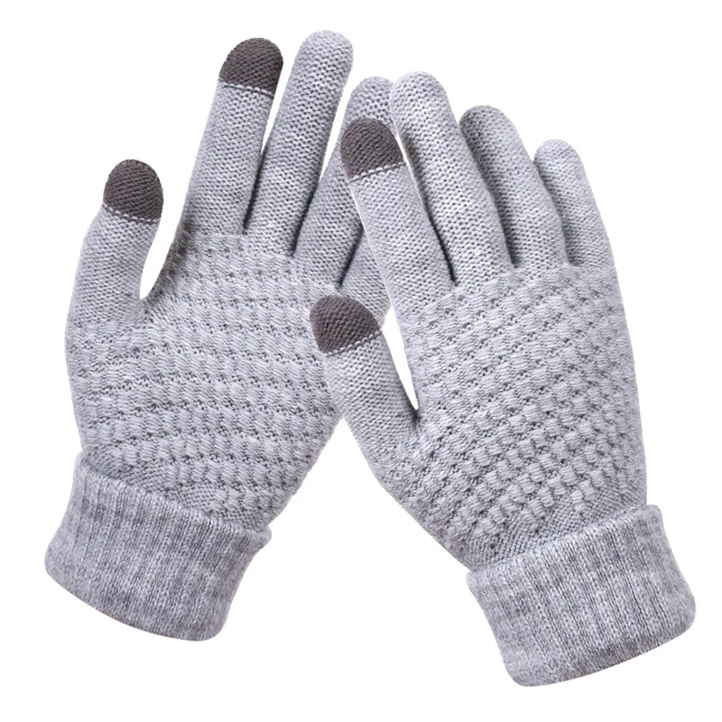 
Winter Touch Screen Gloves Women Men Warm Stretch Knit Mittens Imitation Wool Full Finger Guantes Female Crochet Luvas 