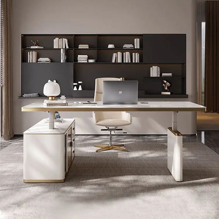 Customization Design Modern Small Luxury Marble Boss Office Desk With Chairs Accessories Furniture Set L Shape Office Desks