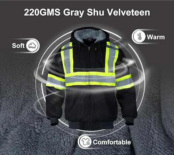 wholesales Custom Logo Construction winter Hi Vis Long Sleeve Yellow black work Reflective fluorescent Safety Reflector Jacket