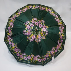 Anti-UV Double Layer Flower Pattern Canopy Cross Straight Umbrella With Silver Coating