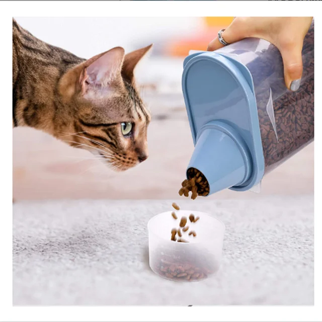 Pet Food Storage Container with Measuring Cup Pour Spout for Small Dog Cat Bird Turtle Waterproof Storage