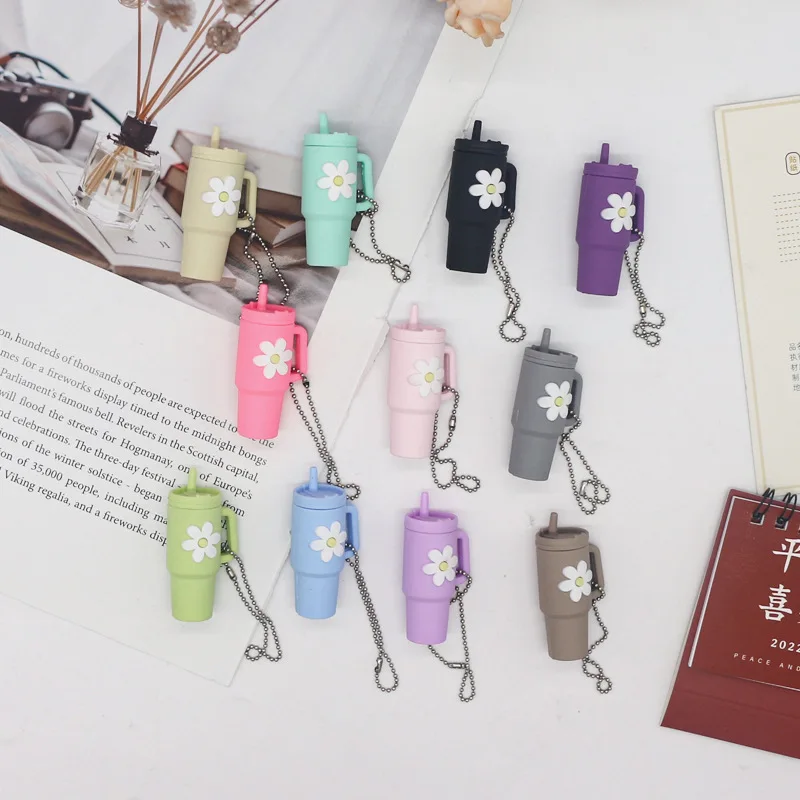 Wholesale Cheap Mini Stanly Key Chain PVC Silicone Flower Simulation Tumbler Cup Keychain