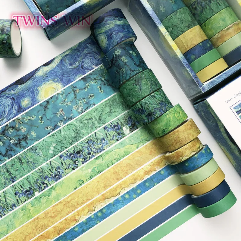 Diary Decorative Border Hand Ledger Stationery Japanese Whole Roll Set Sticker Vintage Oil Painting Colored Tape Adhesive 1011