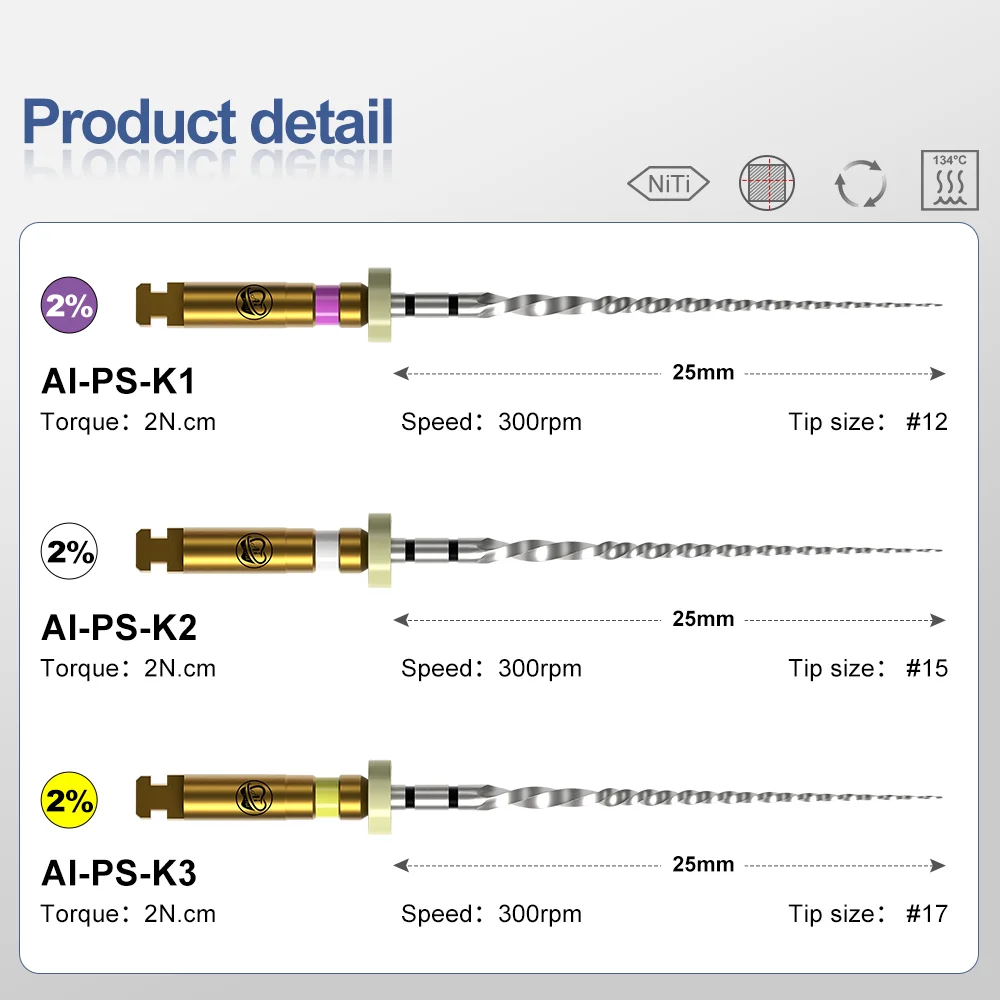 AI-PS loving File PathFile PT Root Canal NiTi Alloy Files Square Cross-Section Tip taper 2%  60 Degree Heat-Activated 25mm