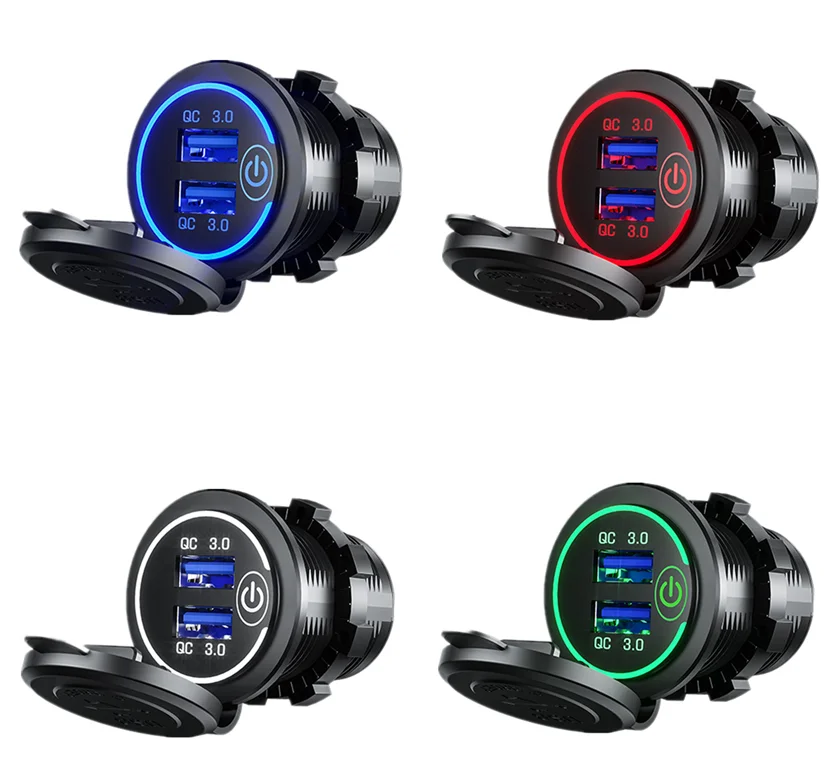 12V QC3.0 зарядное устройство с быстрой зарядкой, USB розетка Быстрая зарядка 3,0 зарядное устройство для автомобиля с двумя портами USB розетка с выключателем для автомобилей Грузовик