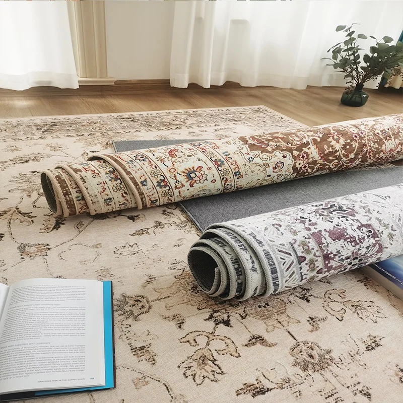 Soft Mat Traditional Retro Accent Rug Floral Printed Floor Cover Non Slip Carpet Persian Rug Turquoise Indoor Vintage Rugs