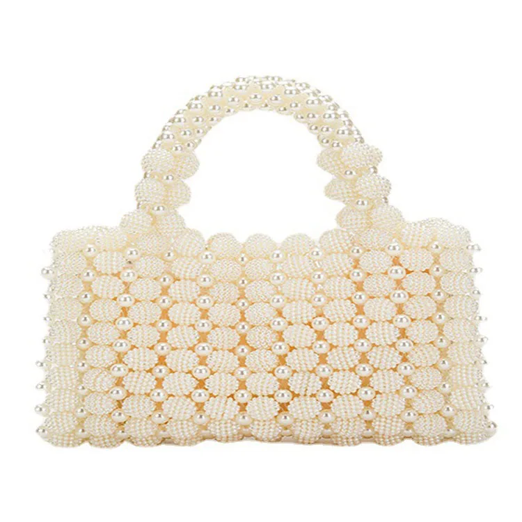 Pearl Dinner Dress Handbag 2023 New Hand Woven Small Design Beaded Square Bag