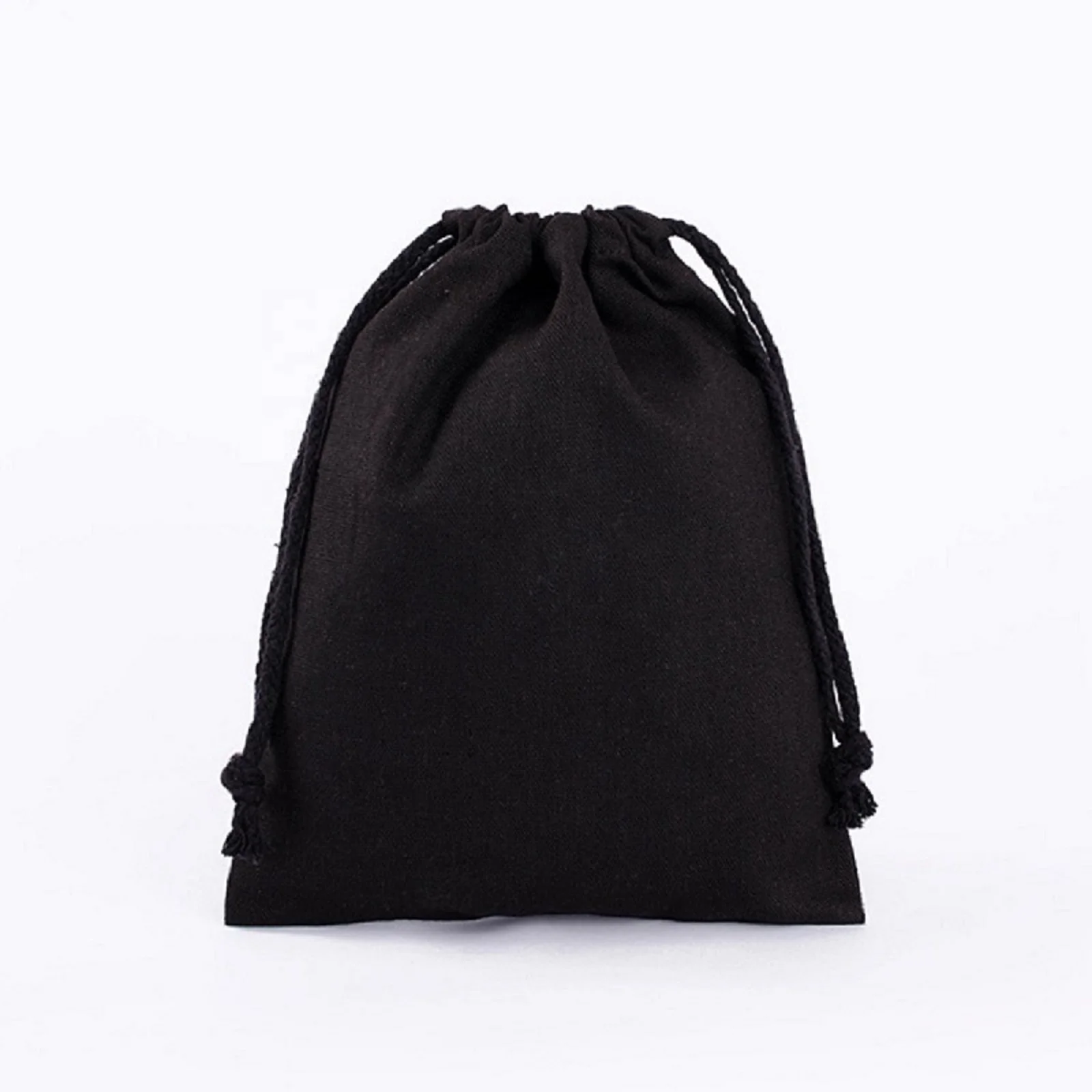 Eco-Friendly Black Linen Flax Fabric Drawstring Pouch Bag for Crafts Packaging