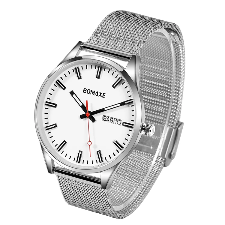 BOMAXE Classic Girls Hand Gold Case Steel Mesh Strap Custom Waterproof Luxury Glass Black Watch