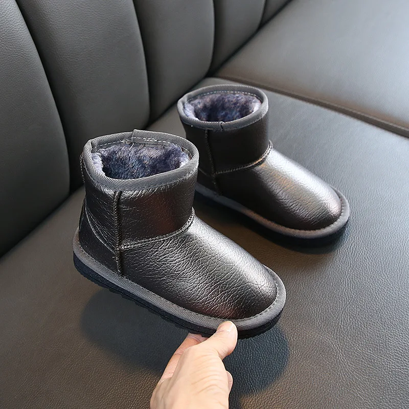 Hot selling children leather shoes unisex snow boots thicken in bulk