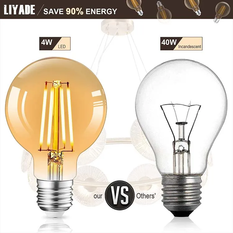 Decoration 110V 220V  2200K 2700K E27 E26 G95 Decorate LED filament AmberEdison light bulbs