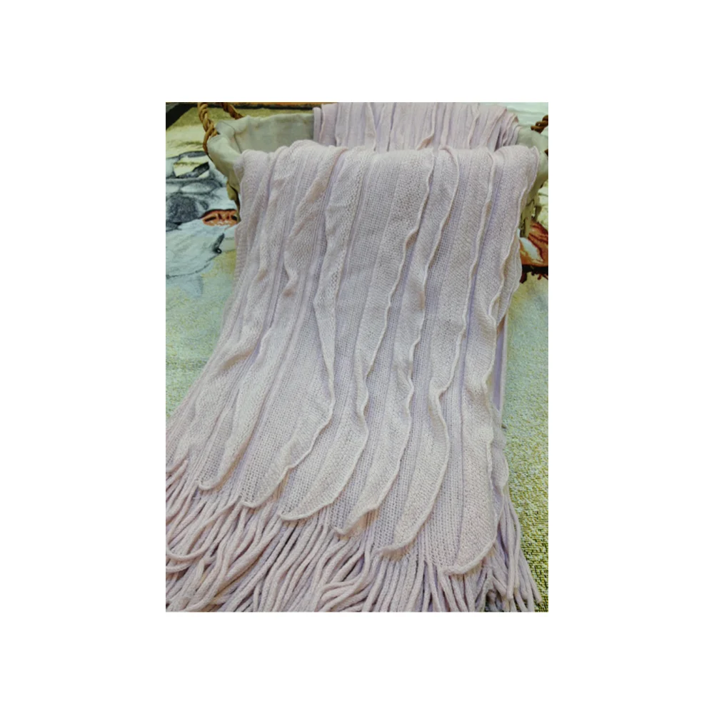 Magic Green 100% Acrylic Portable Square Bamboo Fiber Jacquard Tricot Knit Fringe Shawl Throw Blanket