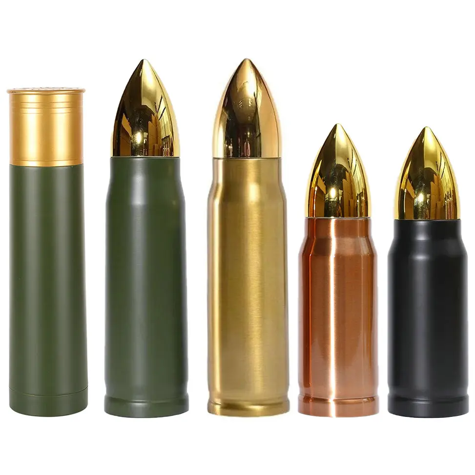 500ml 750ml 1000ml 17oz bullet shaped wholesale price bullet tumbler flask bottle stainless steel army Cartridge