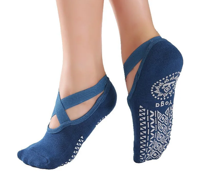 
Yoga new ballet style cross wrap side open back professional non-slip sports boat five finger socks 