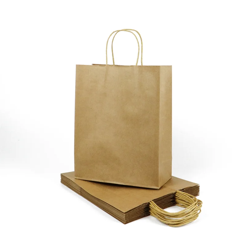 custom brand handmade biodegradable natural shopping art brown paper packaging food grade gift kraft paper bag with handle