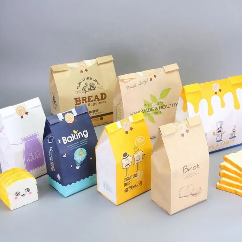 Factory Manufacturer Bakery Food Printed Brown Kraft Bread Packaging Paper Bags With Plastic Window