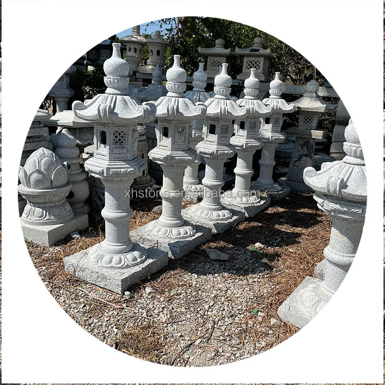 Natural japanese garden stone and cast iron lantern for outdoor