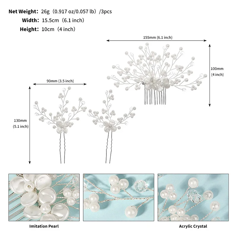 Miallo 3Pcs/set ceramic flower Bridal Hair Custom Comb Pin Handmade Rhinestone Pearl Side Comb Jewelry Set Wedding Hair Accessor