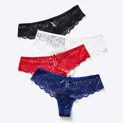 Ladies thong sexy low waist T pants high-end transparent lace hollow girls panties triangle cotton crotch thong