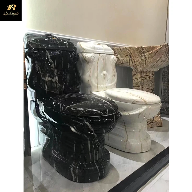 European standard wall row strong flushing sanitary ware retro siphonic marble black