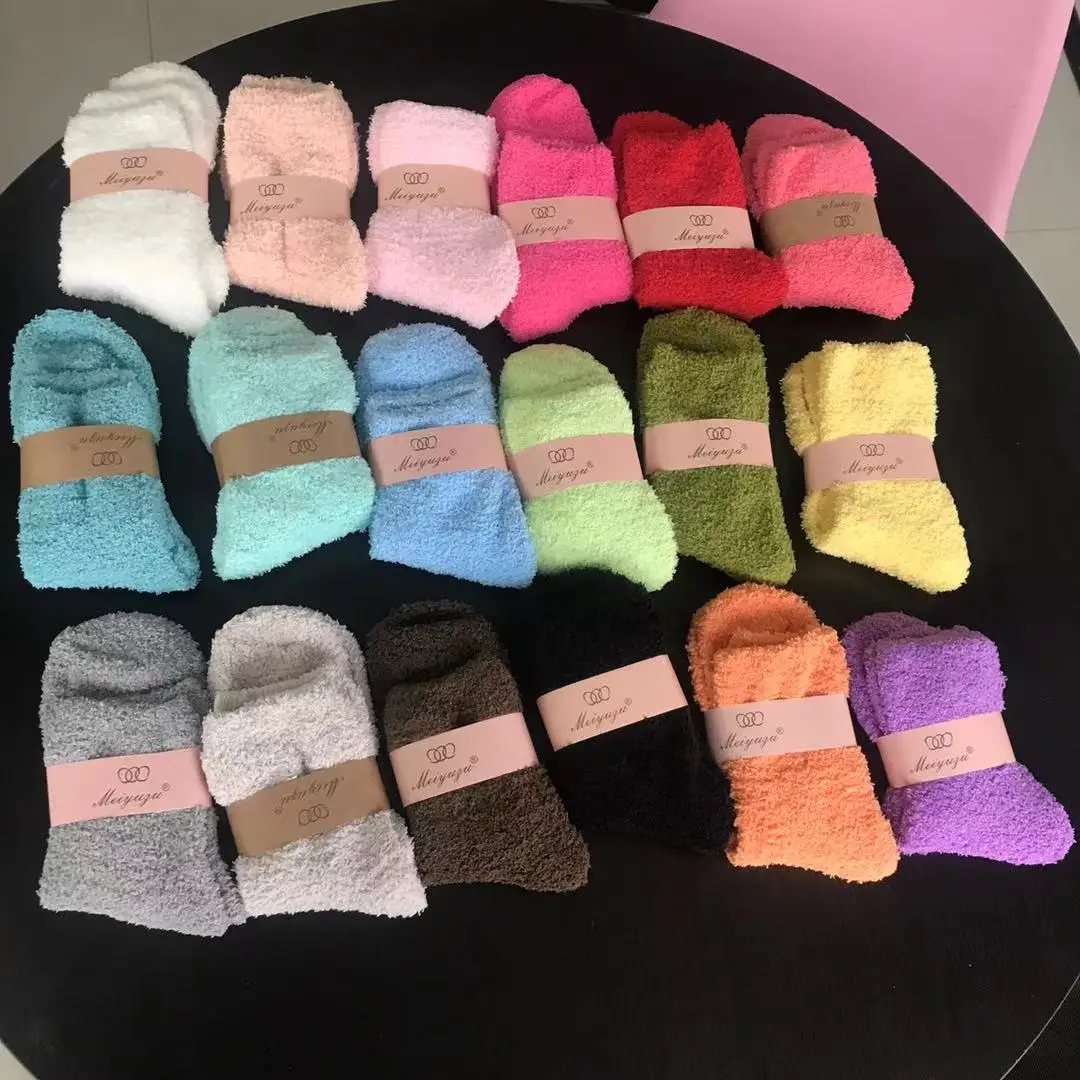  In Stock Soft Comfortable Women Cute Colorful Sweet Warm Winter Microfiber Floor Sleeping Knitted Fuzzy Socks For