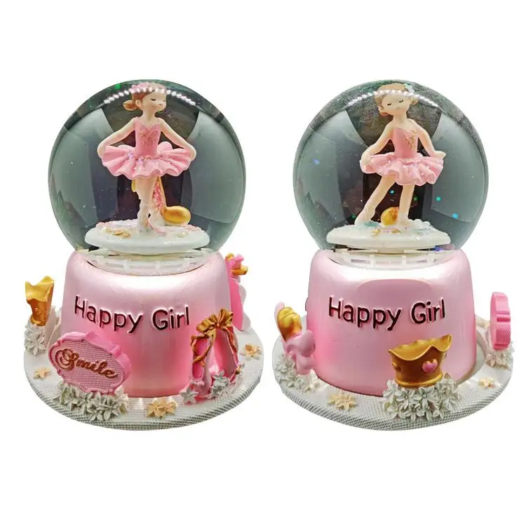 
Pink Ballerina Snow Globe Rotating Automatic Snow Music Box High Quality Creative Cheap Music Box Festive Home Decor 